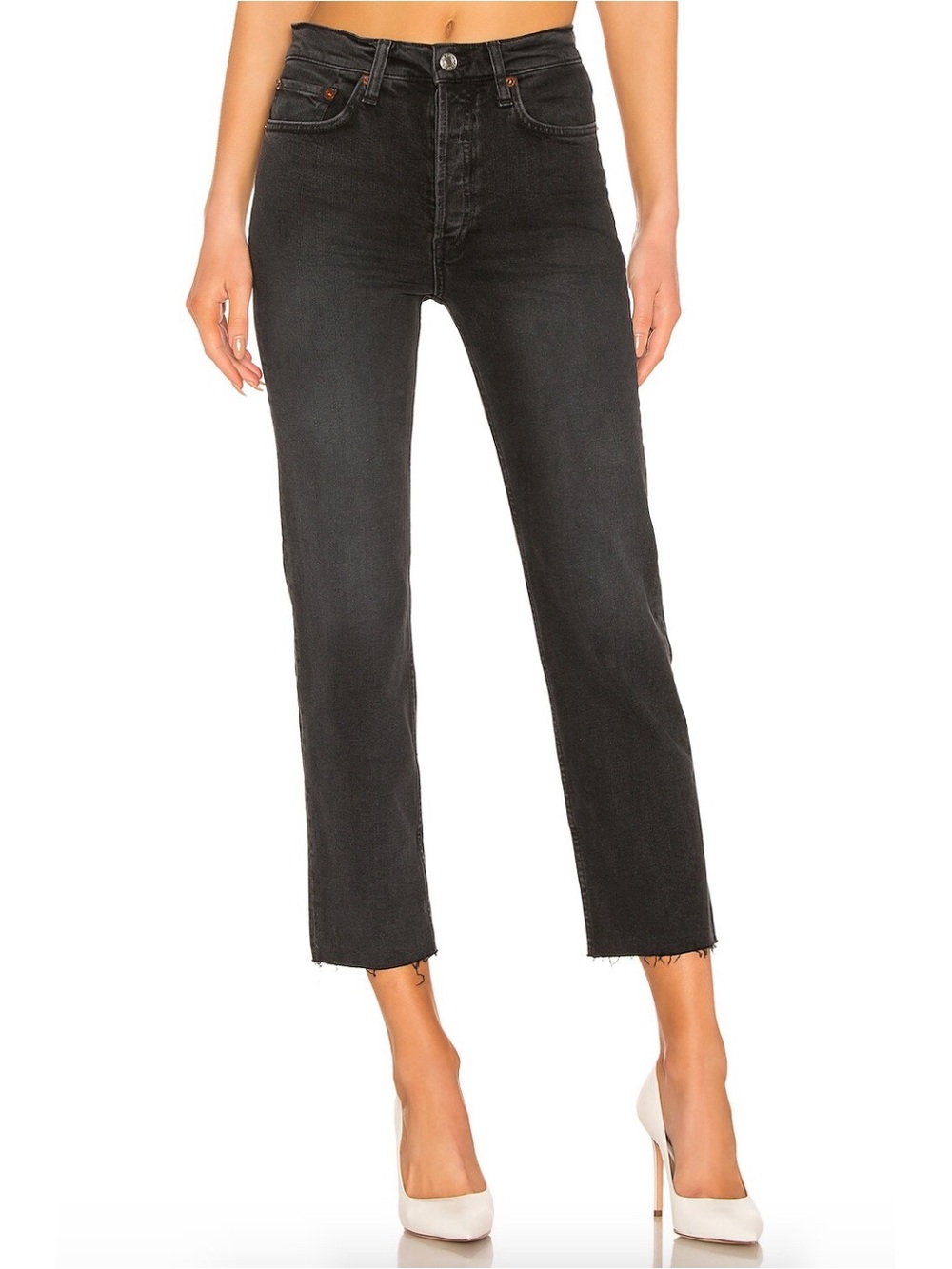 Re/Done High Rise Stove Pipe Jeans Faded Black